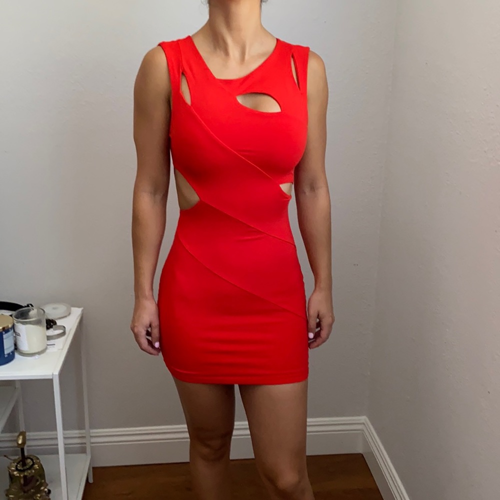 Red cutout bebe dress